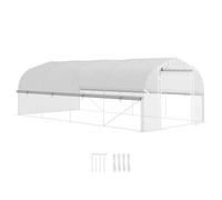 Outsunny 6 x 3 x 2m Walk-in Polytunnel Greenhouse, Zipped Roll Up Sidewalls, Mesh Door, 8 Mesh Windows, Tunnel Warm House Tent with PE Cover, Complimentary Plant Labels and Gloves, White White
