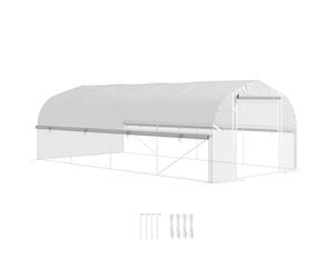 Outsunny 6 x 3 x 2m Walk-in Polytunnel Greenhouse, Zipped Roll Up Sidewalls, Mesh Door, 8 Mesh Windows, Tunnel Warm House Tent with PE Cover, Complimentary Plant Labels and Gloves, White