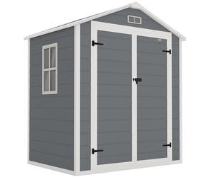 Outsunny 6 x 4.5ft Outdoor Storage Shed for Small Terraced Gardens, with Vent, Plastic Roof and Lockable Doors, Low Maintenance, Grey Aosom UK