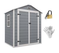 Outsunny 6 x 4.5FT Plastic Garden Shed with Floor, Lockable Tool Storage House with Window, Vent and Plastic Roof, Grey Grey