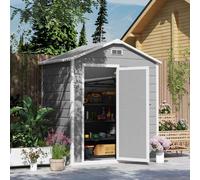 Outsunny 6 x 4ft Garden Shed, Plastic Shed with Floor, Window, Lockable Door and Vents, Wood Effect Resin Tool Shed for Outdoor, Grey Grey