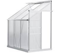 Outsunny 6 x 4ft Lean to Wall Polycarbonate Greenhouse Aluminium Walk-in Garden Greenhouse with Adjustable Roof Vent, Rain Gutter and Sliding Door, Clear