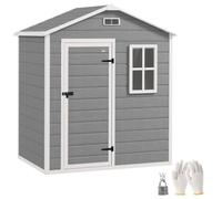 Outsunny 6 x 4ft Resin Garden Shed with Floor and Window, Grey