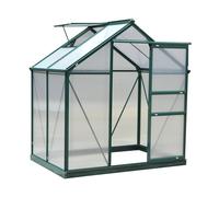 Outsunny 6 x 4ft Polycarbonate Greenhouse, Large Walk-In Green House with Slide Door and Window, Garden Plants Grow House with Aluminium Frame and Foundation, Dark Green Green