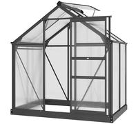 Outsunny 6 x 4ft Polycarbonate Greenhouse, Large Walk-In Green House with Slide Door and Window, Garden Plants Grow House with Aluminium Frame and Foundation, Grey Grey