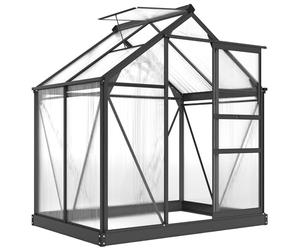 Outsunny 6 x 4ft Polycarbonate Greenhouse, Large Walk-In Green House with Slide Door and Window, Garden Plants Grow House with Aluminium Frame and Foundation, Grey