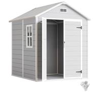 Outsunny 6 x 5ft Resin Garden Shed with Floor and Window, Light Grey, Grey
