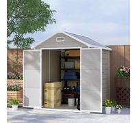 Outsunny 6 x 5ft Resin Garden Shed with Floor and Window, Dark Grey, Grey