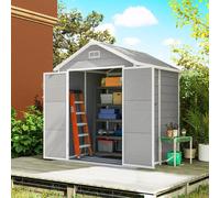 OUTSUNNY 6 x 5ft Resin Garden Shed with Floor & Window, Dark Grey Outsunny Dark Grey