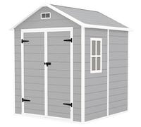 6 x 5ft Resin Garden Shed with Floor and Window, Light Grey Outsunny Mid Grey One Size