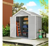 Outsunny 6 x 5ft Resin Garden Shed with Floor and Window, Light Grey, Grey