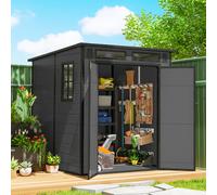 Outsunny 6 x 6 ft Plastic Garden Shed with Floor, Lockable Doors, Dark Grey