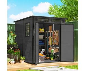 Outsunny 6 X 6 Ft Plastic Garden Shed With Floor, Lockable Doors, Dark Grey