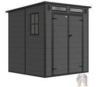 Outsunny 6 X 6 Ft Plastic Garden Shed With Floor, Lockable Doors In Dark Grey Dark Grey