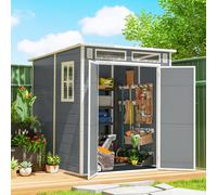 Outsunny 6 x 6 ft Plastic Garden Shed with Floor, Lockable Doors - Grey