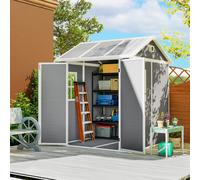 OUTSUNNY 6 x 6ft Plastic Garden Shed with Floor, Window, Vents, Grey Outsunny Grey