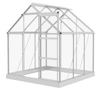 Outsunny 6 x 6ft Polycarbonate Greenhouse, Walk-In Greenhouse with Sliding Door, Adjustable Window, Aluminium Frame and Foundation, Garden Grow House with Rain Gutter, Silver