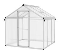 Outsunny 6 x 6ft Polycarbonate Greenhouse with Rain Gutters, Large Walk-In Green House with Door and Window, Garden Plants Grow House with Aluminium Frame and Foundation Silver