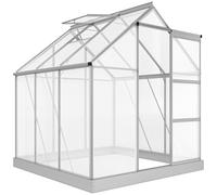 Outsunny 6 x 6ft Walk-In Greenhouse, Polycarbonate Greenhouse with Sliding Door, Aluminium Frame, Silver Aosom UK
