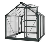Outsunny 6 x 8ft Polycarbonate Greenhouse, Large Walk-In Green House with Slide Door and Window, Garden Plants Grow House with Aluminium Frame and Foundation, Grey Grey