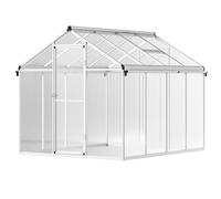 Outsunny 6 x 8ft Polycarbonate Greenhouse with Rain Gutters, Large Walk-In Green House with Door and Window, Garden Plants Grow House with Aluminium Frame and Foundation Silver