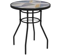 Outsunny Φ60 cm Garden Round Coffee Table, Outdoor Side Table with Tempered Glass Printed Table Top and Foot Pads for Porch, Balcony, Multicolour