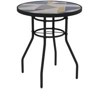 Outsunny 60 cm Garden Round Coffee Table, Outdoor Side Table with Tempered Glass Printed Table Top and Foot Pads for Porch, Balcony, Multicolour