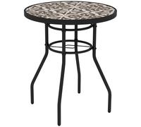 Outsunny 60 cm Garden Round Coffee Table, Outdoor Side Table with Tempered Glass Printed Table Top and Foot Pads for Porch, Balcony, Tan Brown Tan