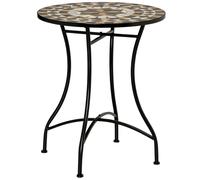 Outsunny 60 cm Mosaic Garden Table, Small Round Outdoor Side Table with Ceramic Top, Plant Stand for Patio, Balcony, Grey and Beige Black