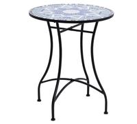 Outsunny 60 cm Mosaic Garden Table Small Round Side Table Blue and White