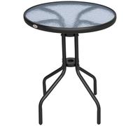 OUTSUNNY 60 cm Round Garden Side Table, Glass Top Garden Bistro Table, Black Outsunny Black