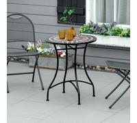 Outsunny 60cm Mosaic Round Bistro Table Outdoor Garden Side Table, Black - Black - Ceramic, Metal - 60L x 60W x 71H cm