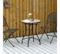 Outsunny 60cm Mosaic Round Bistro Table Outdoor Garden Side Table, Grey, Grey