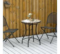 Outsunny 60cm Mosaic Round Bistro Table Outdoor Garden Side Table, Grey, Grey