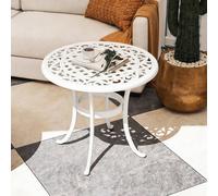 OUTSUNNY 60cm Round Garden Table with Cast Aluminium Frame, White Outsunny White