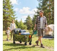 Outsunny 60L Foldable Festival Trolley on Wheels, Collapsible Wagon Cart with Drop-Down Tailgate, Adjustable Handle and Cup Holders, Portable Camping Cart for Garden Picnic, Outdoor Fishing, Green