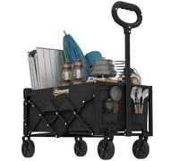 Outsunny 60L Foldable Festival Trolley on Wheels, Collapsible Wagon Cart with Drop-Down Tailgate, Adjustable Handle and Cup Holders, Portable Camping Cart for Garden Picnic, Outdoor Fishing, Black