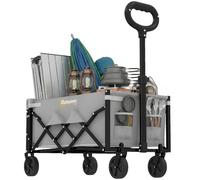 Outsunny 60L Foldable Festival Trolley on Wheels, Drop-Down Tailgate, Grey | Compact, Collapsible Wagon Cart, Adjustable Handle, Cup Holders, Portable Camping Cart, Garden Picnic, Outdoor, Fishing