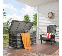 Outsunny 627 L Rattan Garden Storage Box, Outdoor Garden Cushion Storage Box with Gas Lift Lid and Wheels, Outdoor Rattan Chest Container for Cushions, Pillows and Tools, Dark Grey