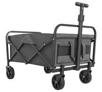 Outsunny 62L Festival Trolley on Wheels, Garden Folding Trolley Cart, 120kg Heavy Duty Collapsible Folding Wagon with Adjustable Handle and Carrying Bag for Beach, Camping, Festival, Grey