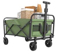 Outsunny 62L Festival Trolley on Wheels, Garden Folding Trolley Cart, 120kg Heavy Duty Collapsible Folding Wagon with Adjustable Handle and Carrying Bag for Beach, Camping, Festival, Green