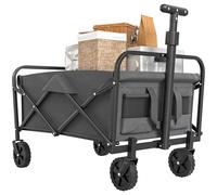 Outsunny 62L Festival Trolley on Wheels, Garden Folding Trolley Cart, 120kg Heavy Duty Collapsible Folding Wagon with Adjustable Handle and Carrying Bag for Beach, Camping, Festival, Grey