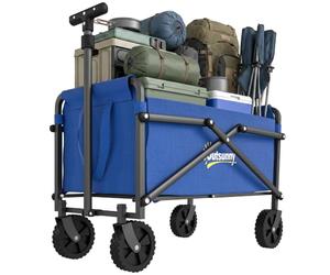 Outsunny 62L Festival Trolley on Wheels Heavy Duty Collapsible 60kg Blue | Trolley Cart, Foldable Wagon, Portable, Small, Adjustable Handle, Carrying Bag, for Beach Camping Garden