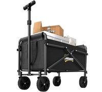 Outsunny 41L Festival Trolley on Wheels, Compact Garden Folding Trolley Cart, 60kg Heavy Duty Collapsible Foldable Wagon with Adjustable Handle and Carrying Bag for Beach, Camping, Festival, Black