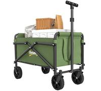 Outsunny 62L Festival Trolley on Wheels, Portable Small Folding Trolley Cart, 60kg Heavy Duty Collapsible Foldable Wagon with Adjustable Handle and Carrying Bag for Beach, Camping, Garden, Green