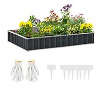 Outsunny Metal Raised Garden Bed No Bottom DIY Large Planter Box w/ Gloves - Dark Grey - Galvanised Steel - 258cm x 90cm x 30cm