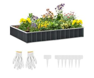 Outsunny 645L Metal Raised Garden Bed, No Bottom, 258cmx90cm | DIY Large Steel Planter Box, A Pairs of Glove, Backyard Patio, Grow Vegetables Herbs and Flowers