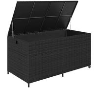 Outsunny 650L Extra Large Garden Storage Box with 2 Wheels, Rattan Deck Box with Waterproof Zipped Liner, Safe Pneumatic Rods, Patio Rattan Storage Container for Backyard Gardening Tools, Black