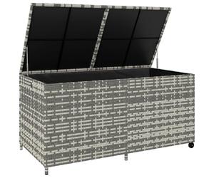 Outsunny 650L Extra Large Garden Storage Box with 2 Wheels, Rattan Deck Box with Waterproof Zipped Liner, Safe Pneumatic Rods, Patio Rattan Storage Container for Backyard Gardening Tools, Mixed Grey