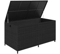 Outsunny 650L Garden Storage Box with 2 Wheels, Rattan Deck Box with Waterproof Zipped Liner, Safe Pneumatic Rods, Black